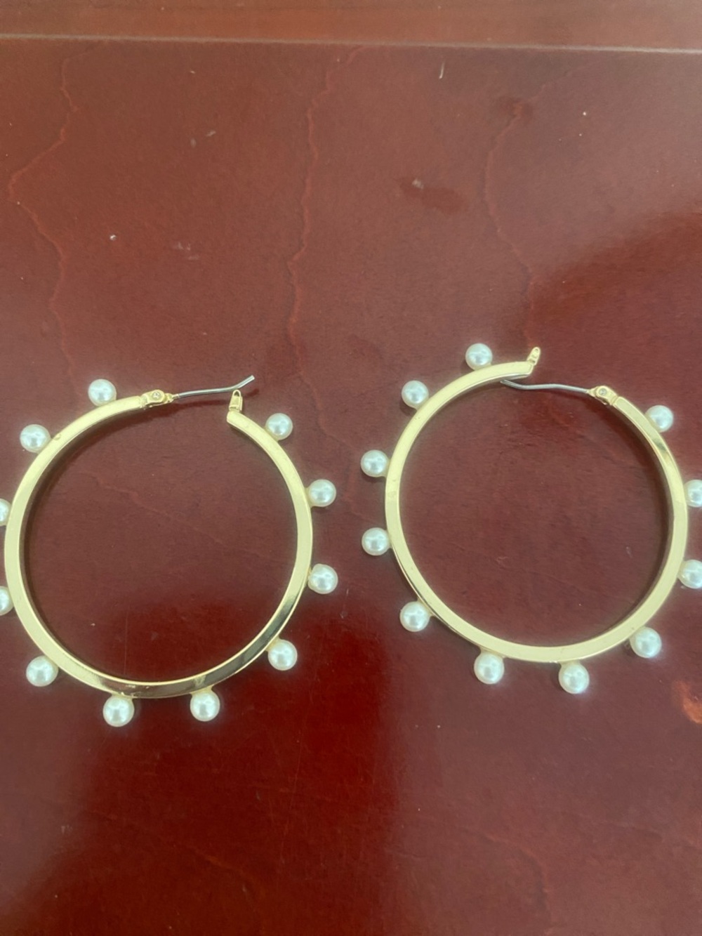 Gold Hoop Earrings with Pearl Accents - Women Jewelry
